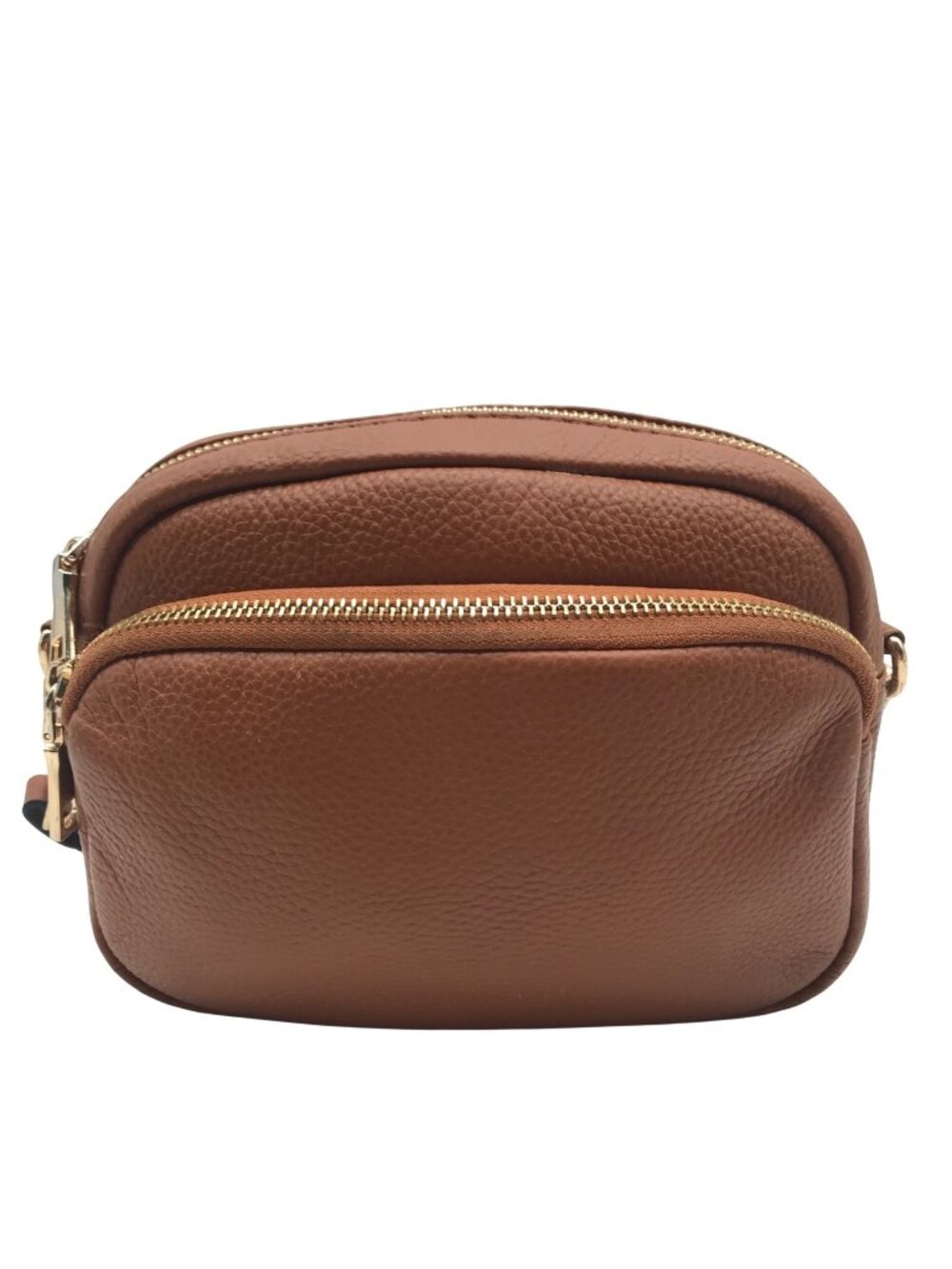 Pom Pom Brown Pebbled Leather Crossbody Bag
